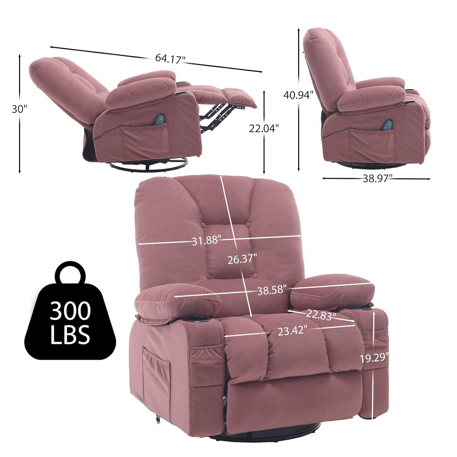 Rocker Swivel Recliner Chair w - Home Textiles Of Scandinavia 评论和价格